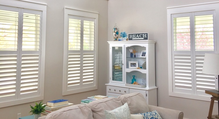 faux wood shutters in Fort Myers living room